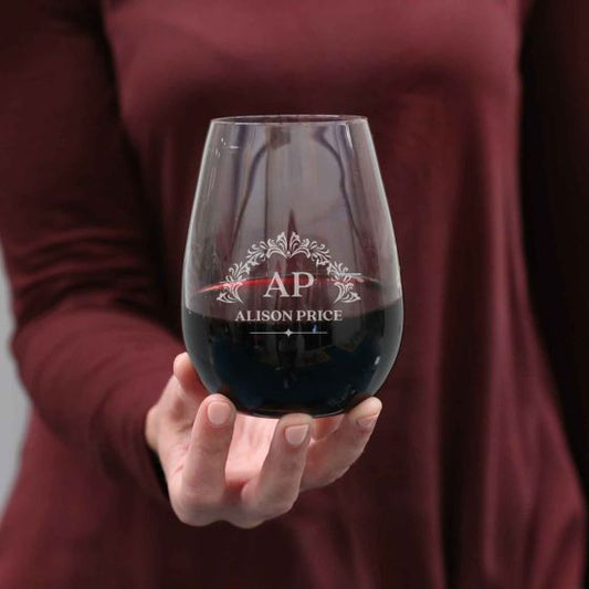 Engraved Stemless Wine Glass