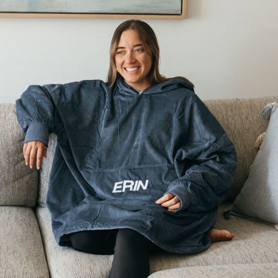 Blue Embroidered Oversize Hoodie with Girls Name