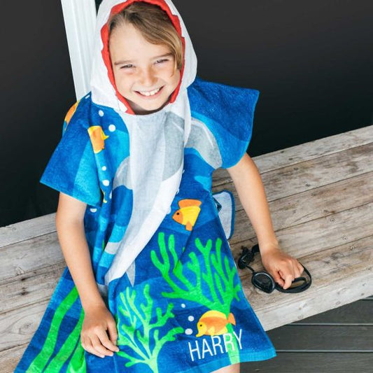 Embroidered Hooded Beach Towel Shark Design