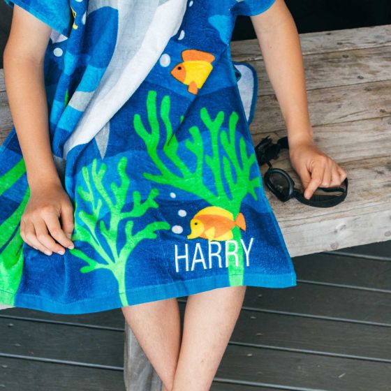 Shark Design Hooded Towel with Personalised Name
