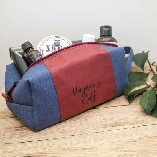 Engraved Leather Toiletries Bag