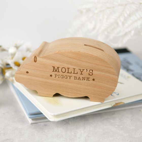 Engraved Wooden Piggy Bank