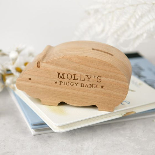 Engraved Wooden Piggy Bank