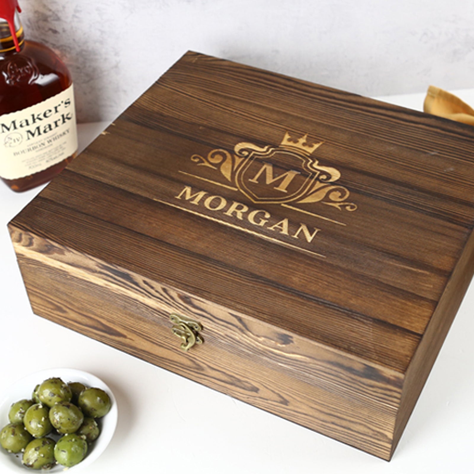 Rustic Wooden Gift Boxed Decanter Set with Scotch Glasses