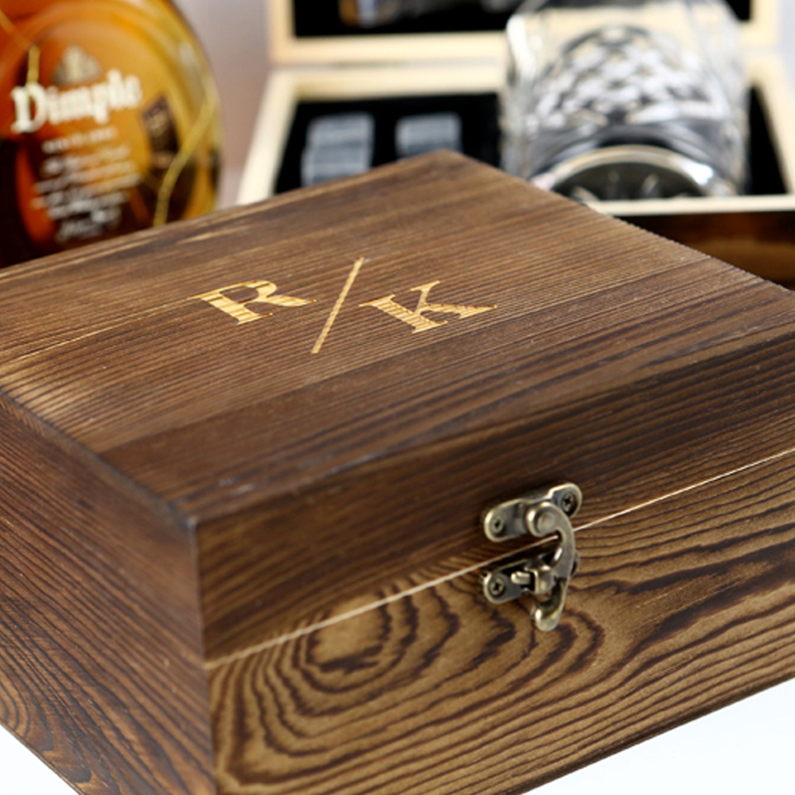 Antique style rustic gift boxed scotch glass and stone set