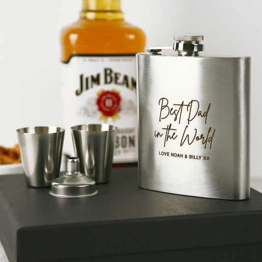 Engraved hip flask set