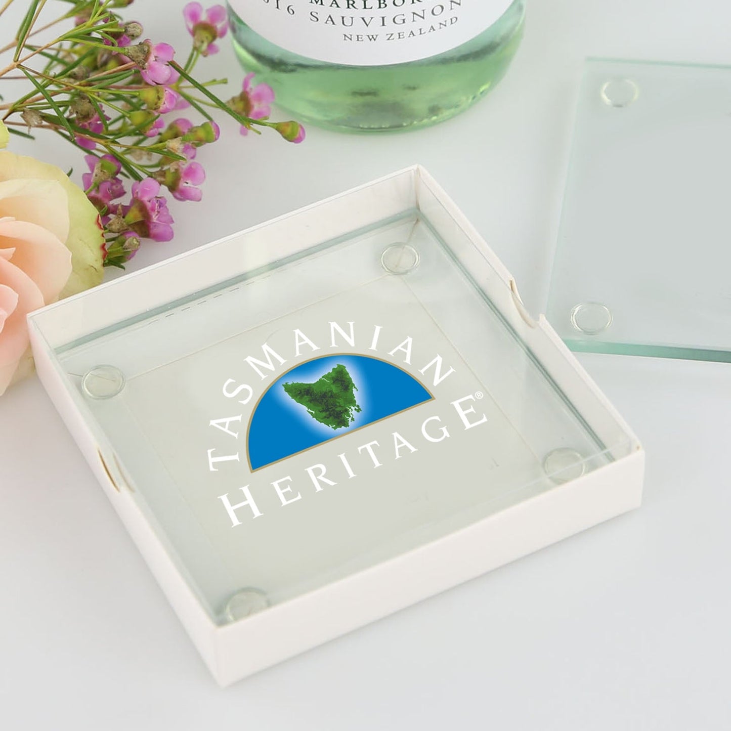 Full Colour Custom Printed Glass Coasters Corporate Gift Set