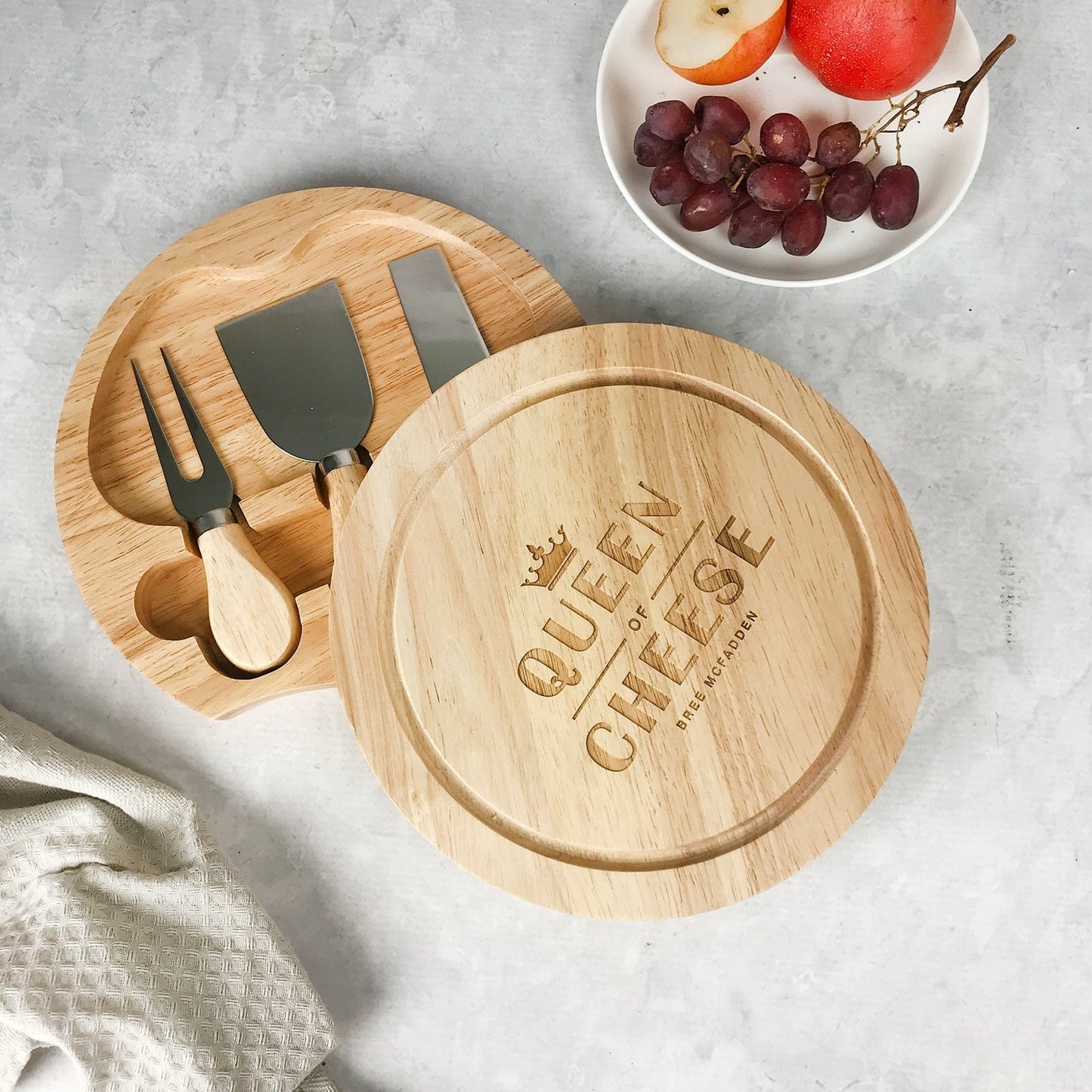 Engraved Cheese Board Gift Set for Birthday, Christmas or Wedding