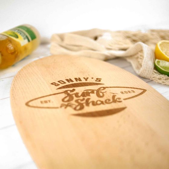 Wooden Surfboard Engraved Chopping Board