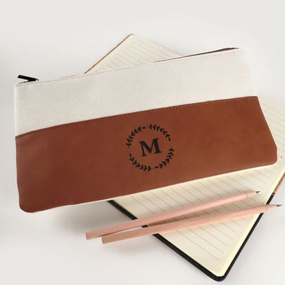 Tan Leatherette Pencil Case Personalised