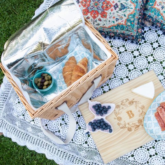 Prsonalised Large Picnic Basket with Lid as cheese board