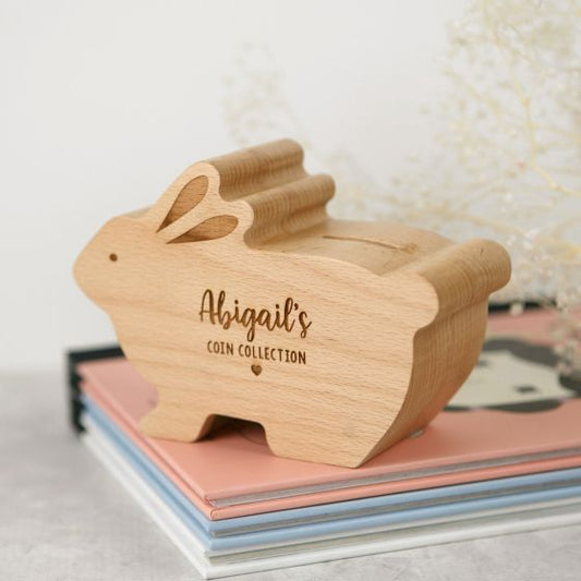 Wooden Rabbit Money Box for Kids