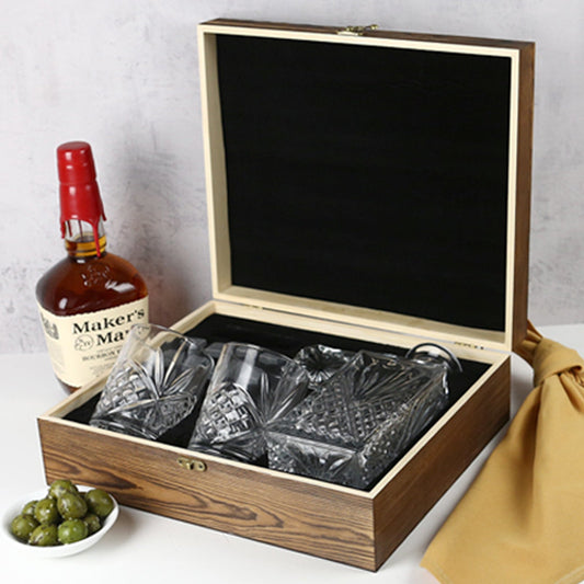 Personalised Engraved Rustic Wooden Gift Boxed Decanter, Scotch Glasses and Whiskey Stone Set Father's Day Gift