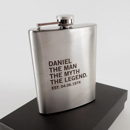 Silver Hip Flask Personalised The Man the Myth the Legend