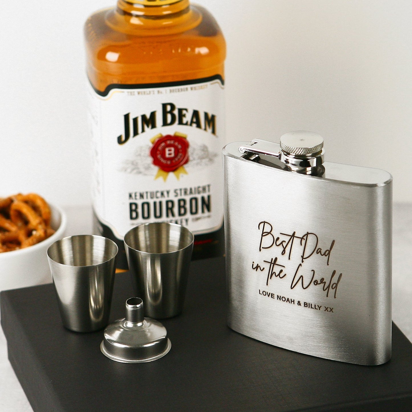 Best Dad in the World Hip Flask Set Personalised