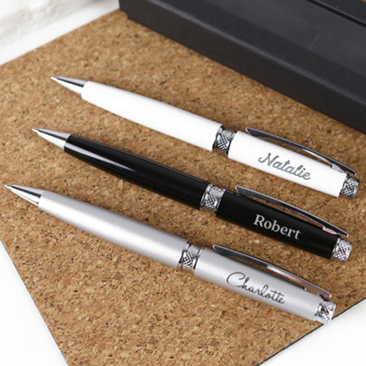 Personalised Engraved Silver, Black and White Premium Pens