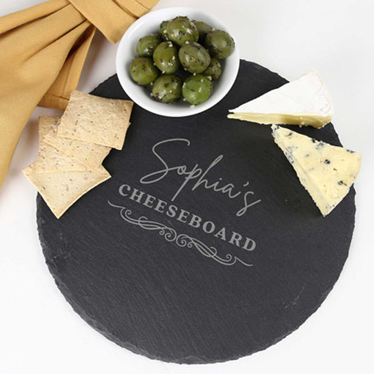 Personalised Laser Engraved Round Slate Cheese Serving Board