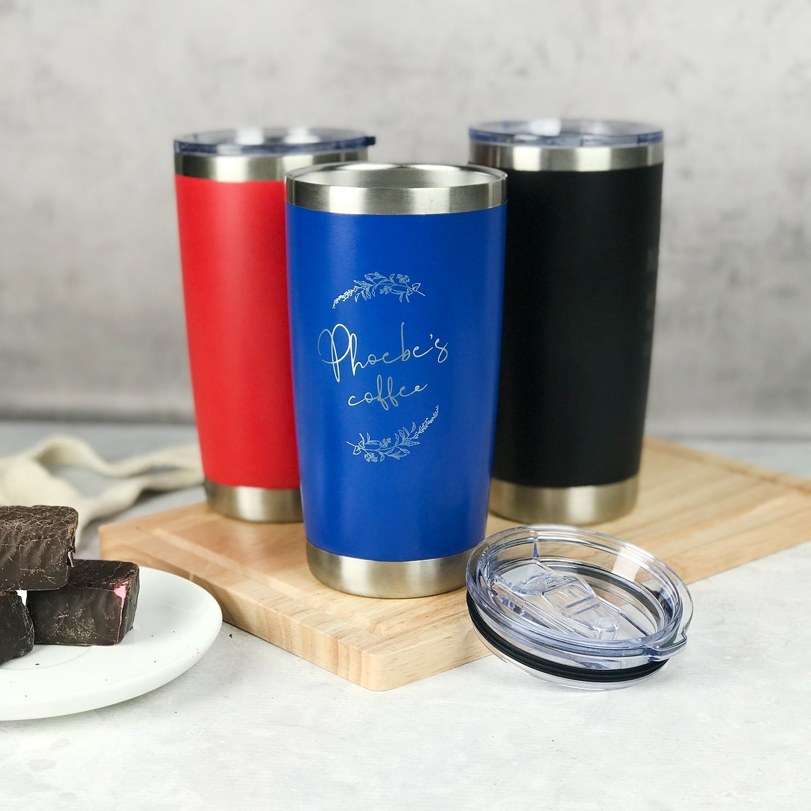 Custom artwork design on spill proof travel mug coffee tiumbler