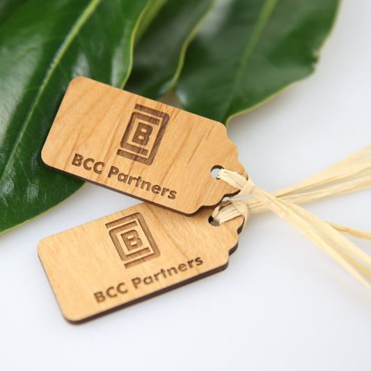 Engraved Corporate Logo on Wooden Gift Tags