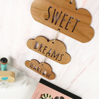 Sweet Dreams bedroom sign made from wood and personalised